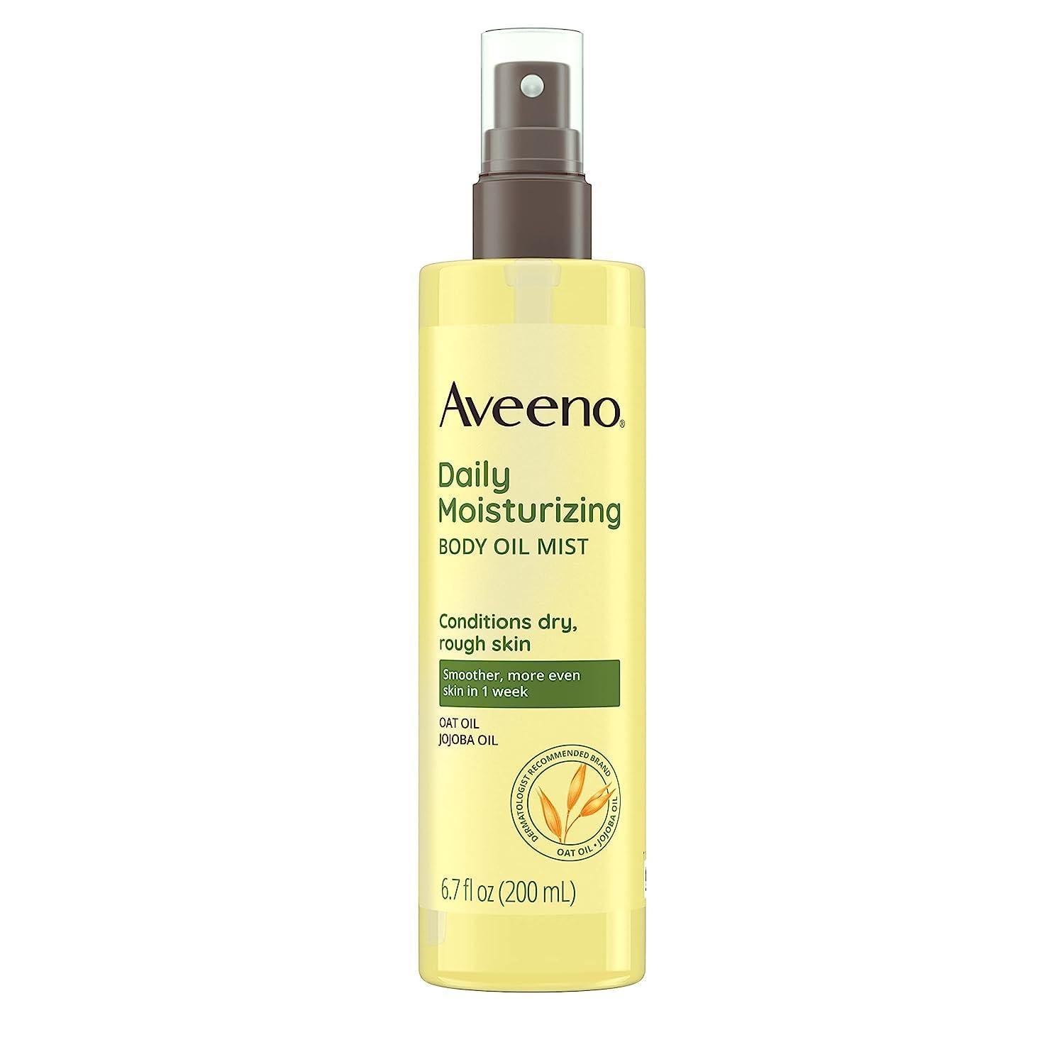 AVEENO Daily Moisturizing Body Oil Mist (200ml) - A lightweight, quick-absorbing body oil mist with 98% naturally derived ingredients, featuring oat and jojoba oils, designed to hydrate and nourish dry, sensitive skin.