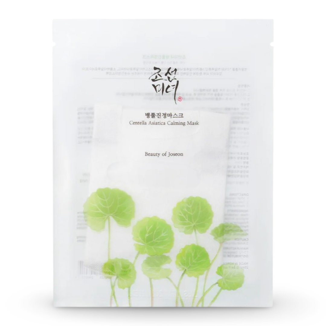 Beauty of Joseon Centella Asiatica Calming Mask - soothing sheet mask enriched with 15% Centella Asiatica and hyaluronic acid, designed for sensitive, dry, and irritated skin in a 25ml single-use pack