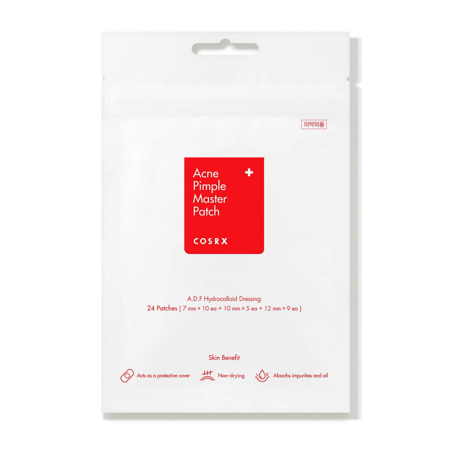 COSRX Acne Pimple Master Patch (24 patches) – transparent hydrocolloid patches in three sizes for effective acne treatment, displayed in a minimalist packaging, perfect for reducing blemishes, preventing scars, and promoting faster healing